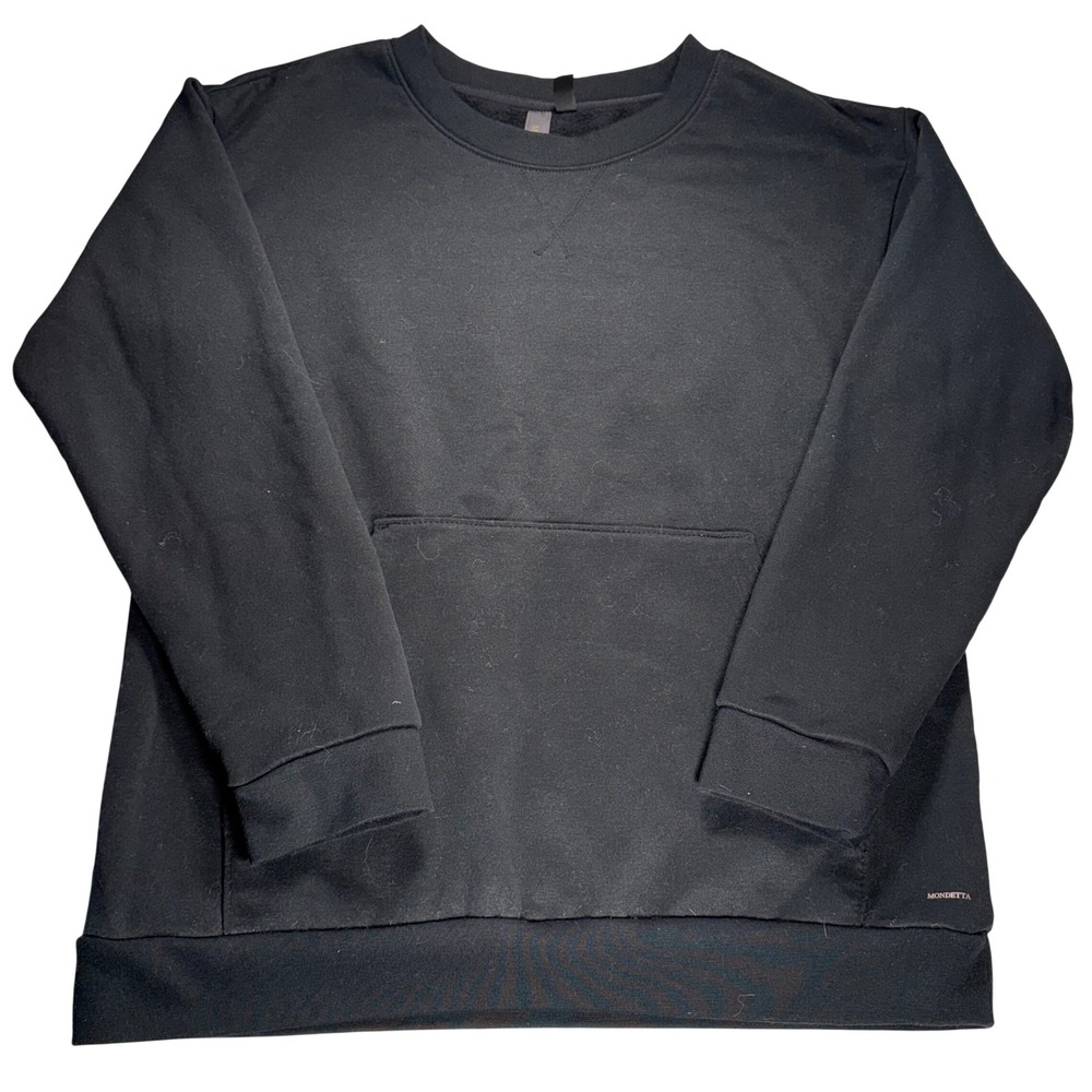 Mondetta Womens Black Crewneck Sweatshirt Kangaroo Pocket Fleece Pullover Size M
